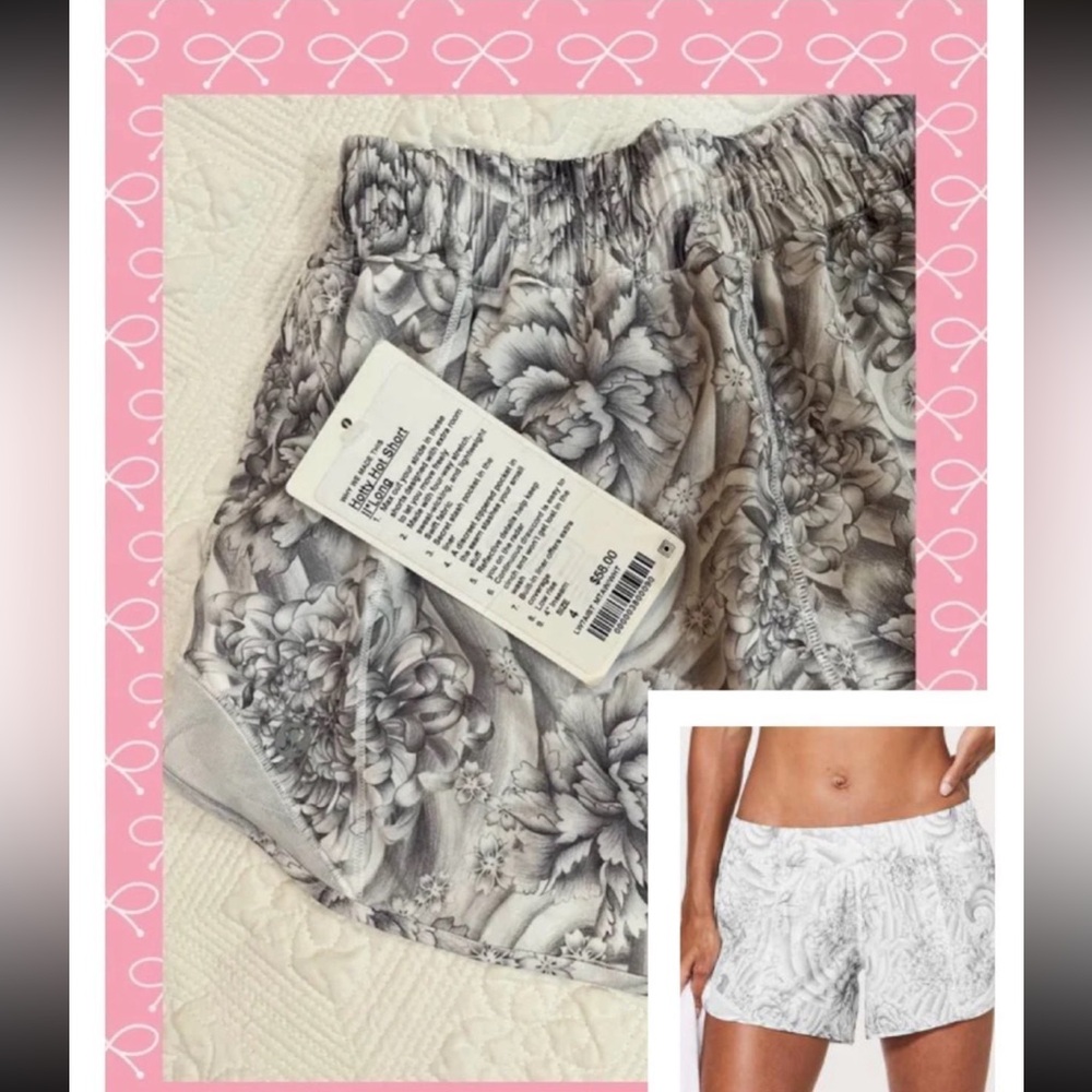 NEW! *RARE* ♥️Lululemon HOTTY HOT SHORT II Floral (MINI TWINE White Multi GREY)4